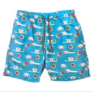 SURF SOCIETY SWIMWEAR BLUE BERMUDA MEN PRINT POLAR BEAR BERMUDA ADJUSTABLE LARGE